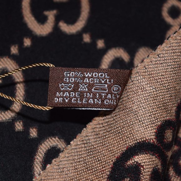 New GUCCI Hysteria Crest Logo Black Beige Reversible Wool Blend Sarf - Picture 5 of 6